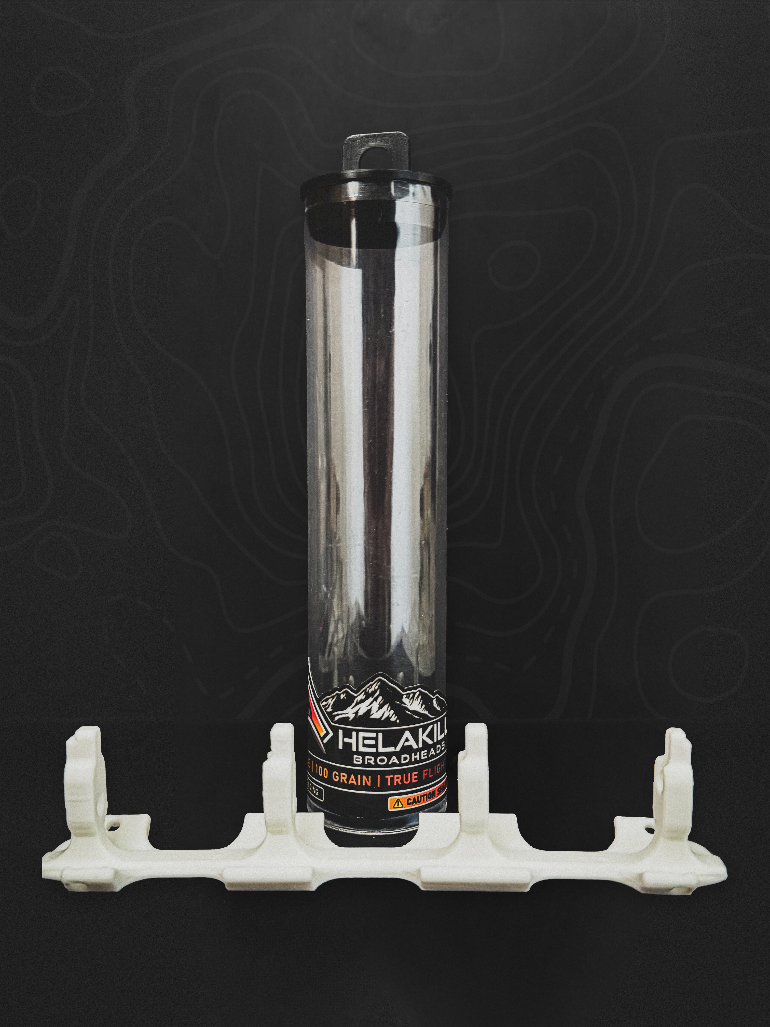 Helakill 100-grain replacement clear storage tube and white internal broadhead holder, shown empty