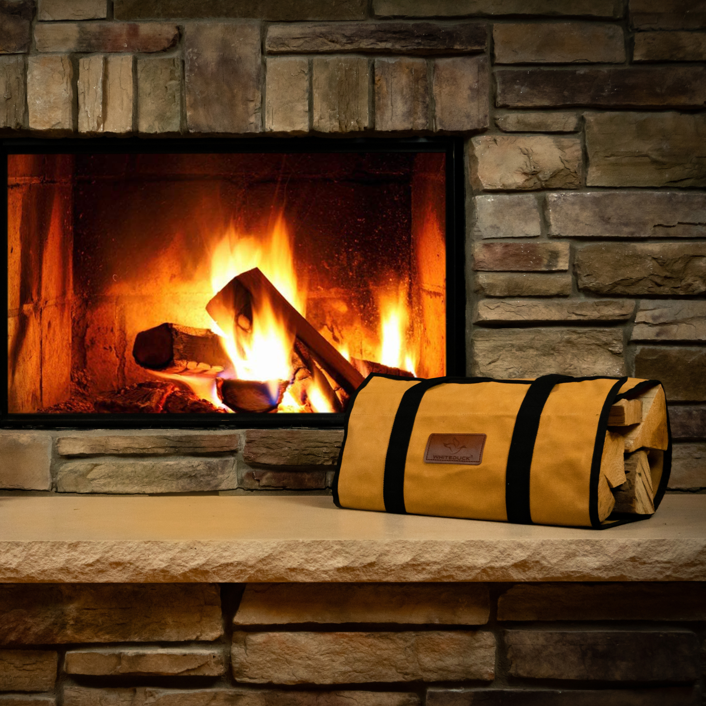 White Duck Tote Shape Canvas Firewood Log Carriers