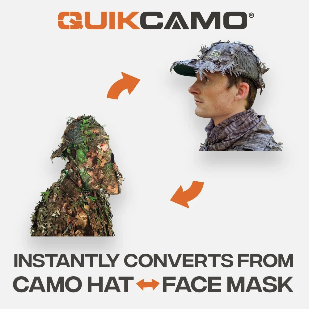 QuikCamo Fitted Hat with Rear Leafy Camo Face Mask – product view 5