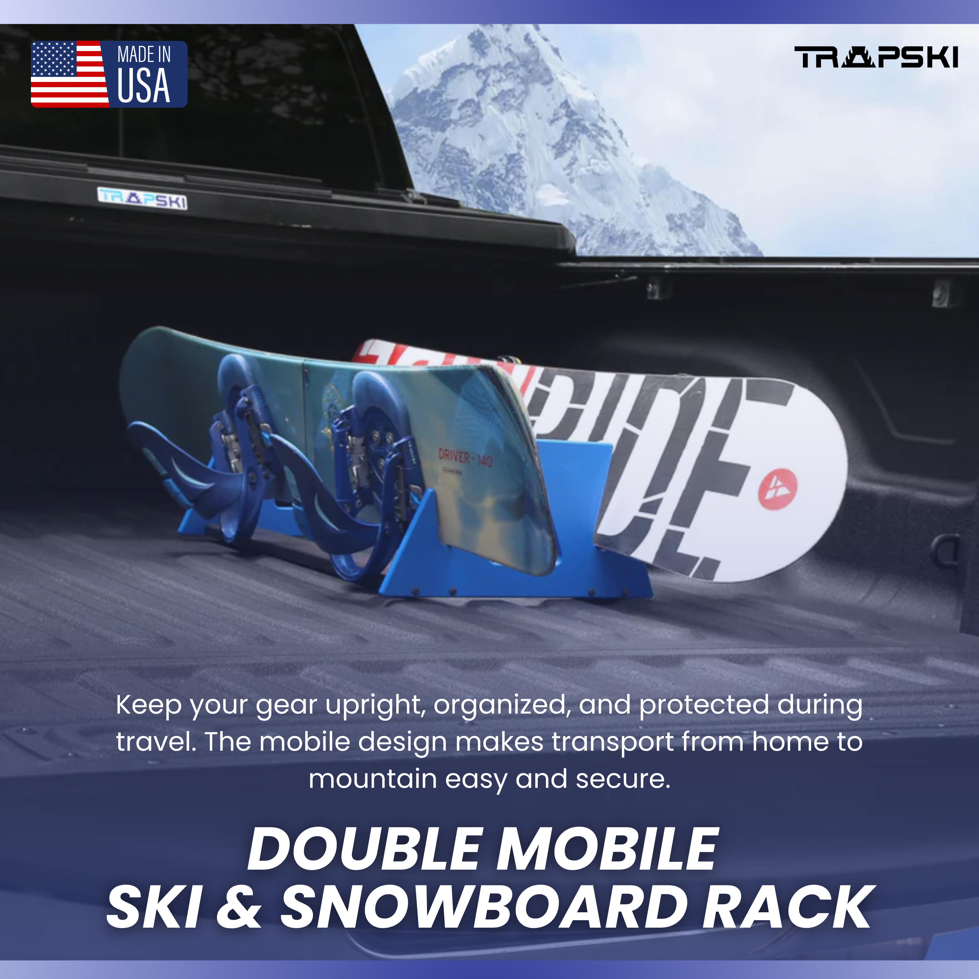 TRAPSKI DOUBLE Mobile All Mountain/Race/XC/Powder Ski and Standard Stance Snowboard Rack