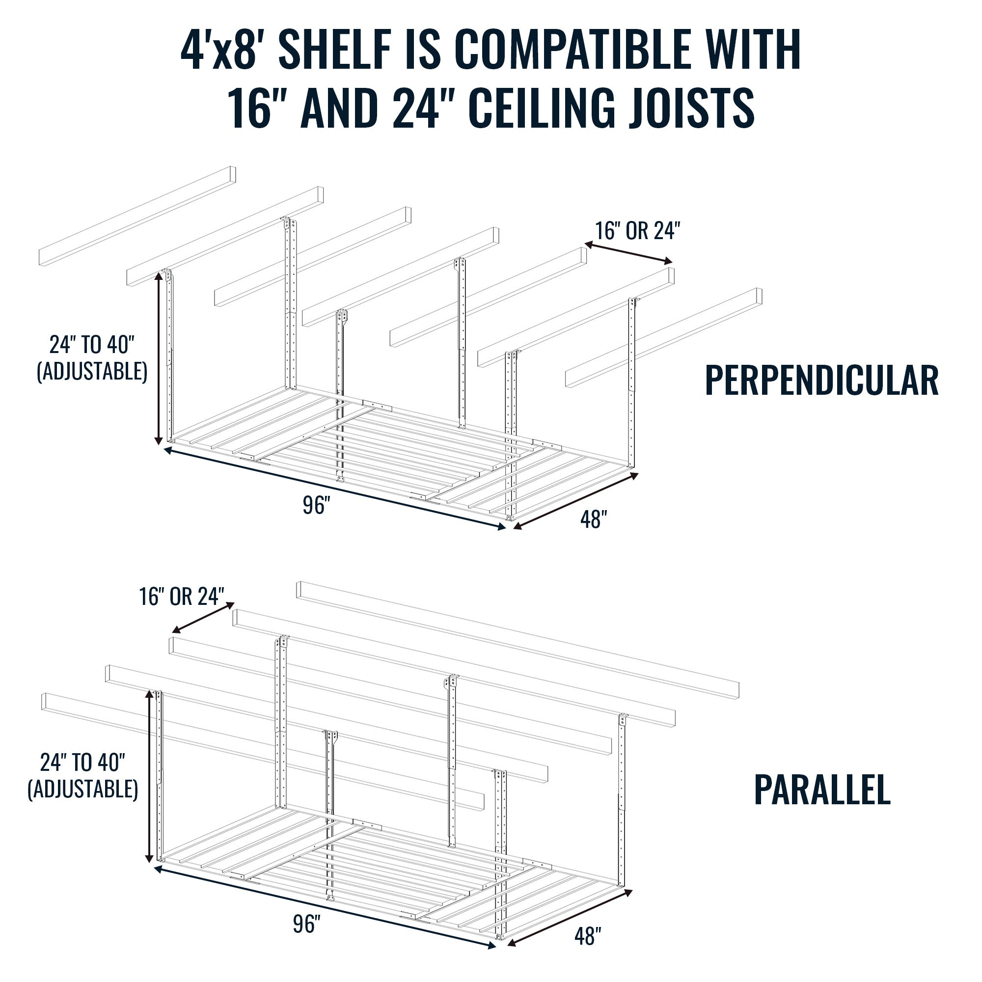 4' x 8' Faber Overhead Garage Storage with Hooks | Holds 700 lbs - product view 6