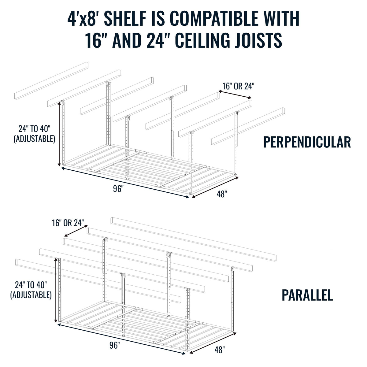 4' x 8' Faber Overhead Garage Storage with Hooks | Holds 700 lbs - product view 6