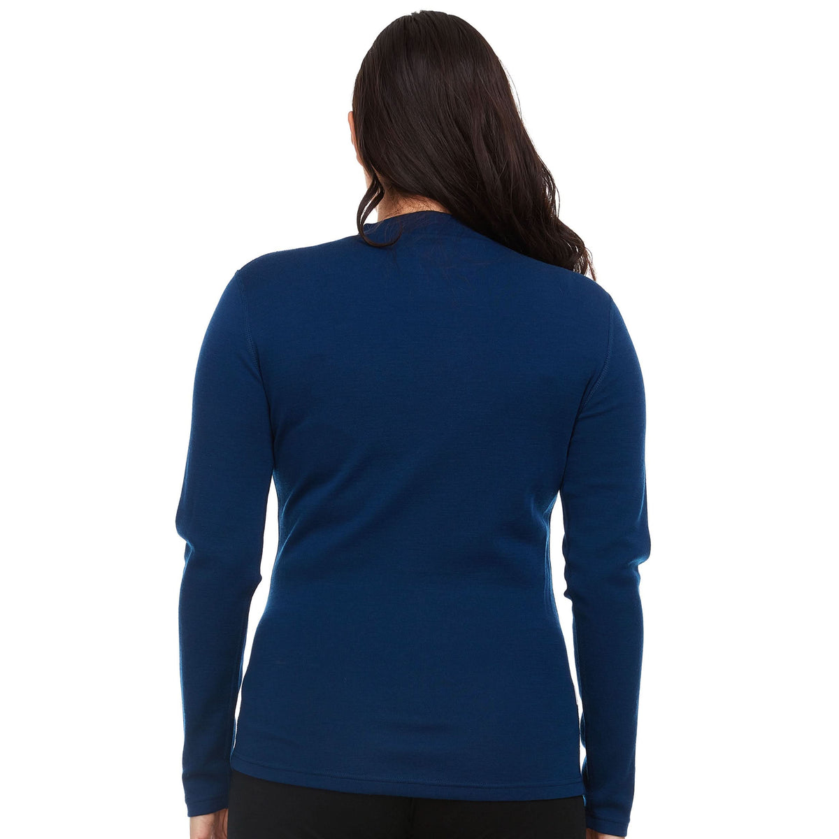 Women's mock neck women's merino wool mock neck soft wool mock neck sweater. Back view.