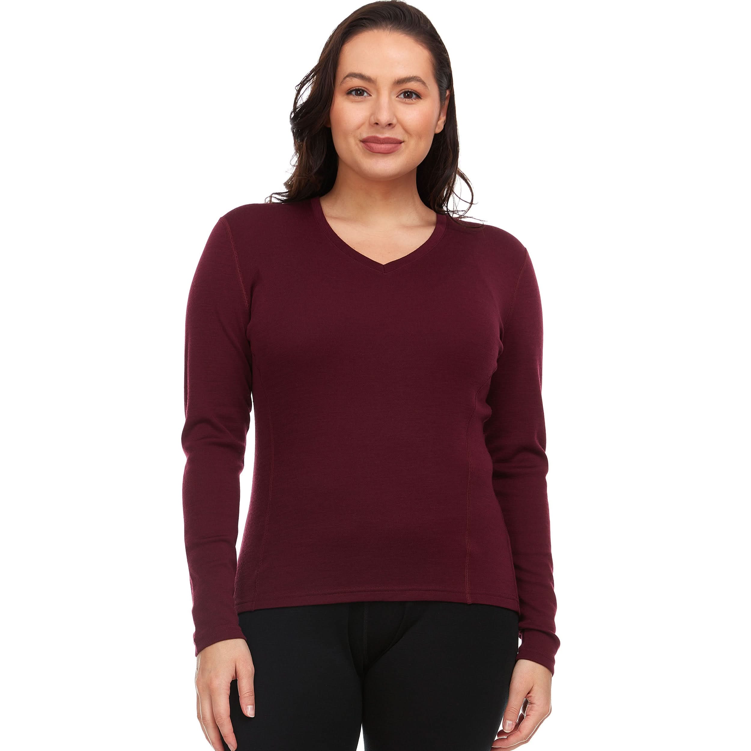 Women's midweight merino wool long sleeve v neck midweight soft wool v neck pull over sweater