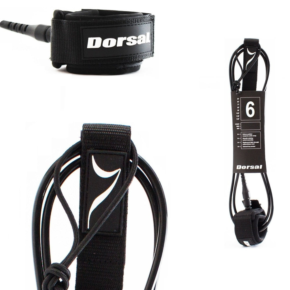 DORSAL Surf Leash for Surfboard Longboard SUP Leg Rope — Black / Polyurethane