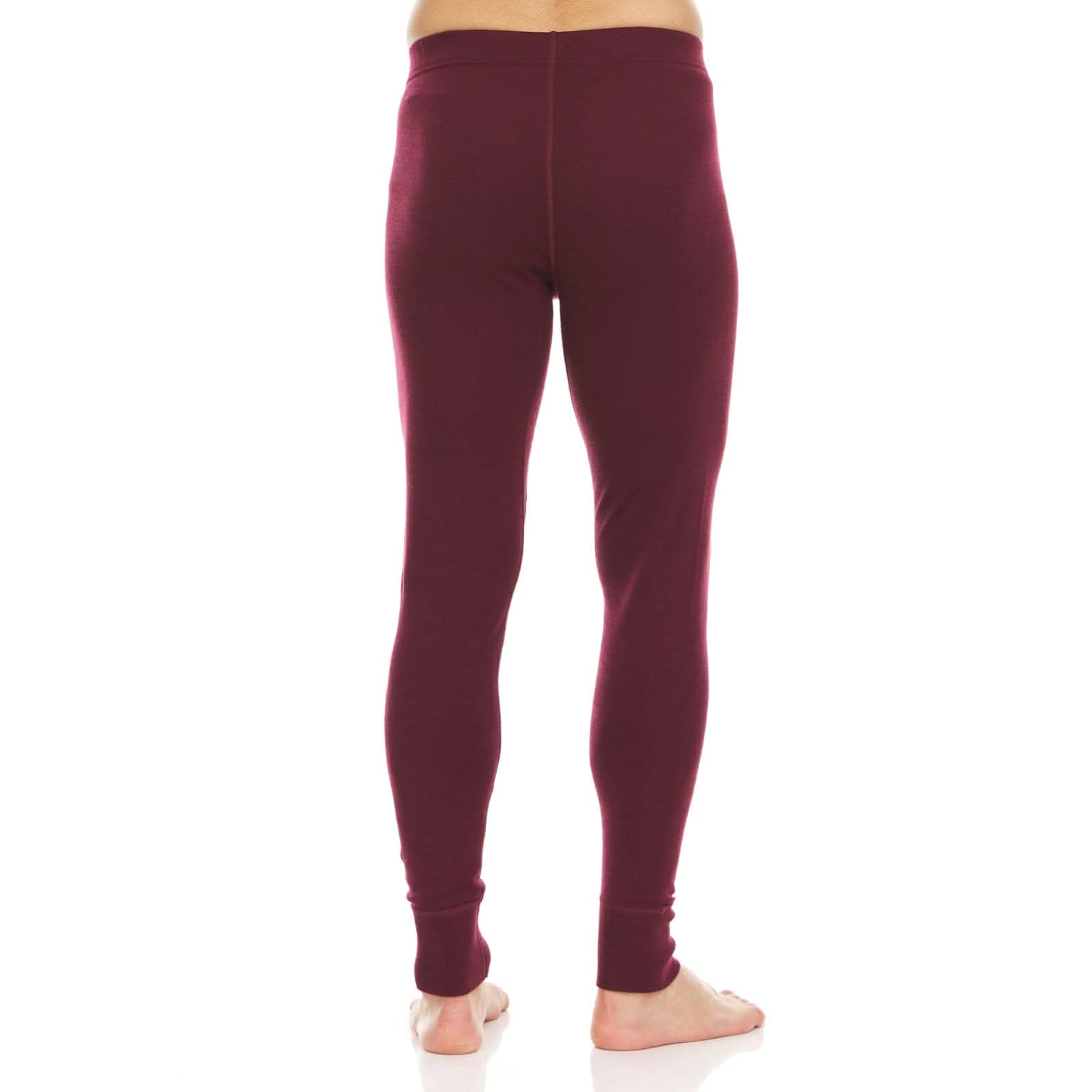 Minus33 Merino Wool Clothing Kancamagus Men's Midweight Wool Bottom thermal baselayer, front view of the boxer briefs with hands at sides, back view of the base layer bottoms