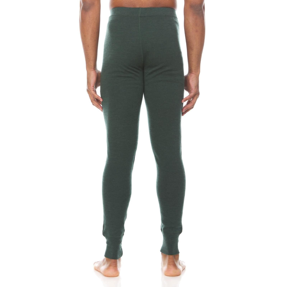 Minus33 Merino Wool Clothing Kancamagus Men's Midweight Wool Bottom thermal baselayer, back view of the base layer bottoms