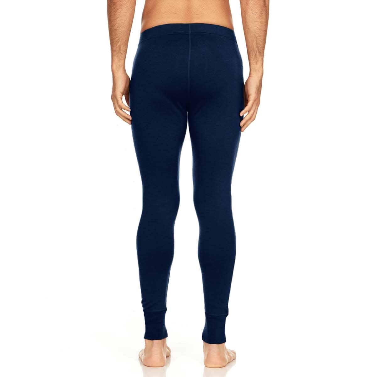 Minus33 Merino Wool Clothing Kancamagus Men's Midweight Wool Bottom thermal baselayer, front view of the boxer briefs with hands at sides, front view of the base layer bottoms