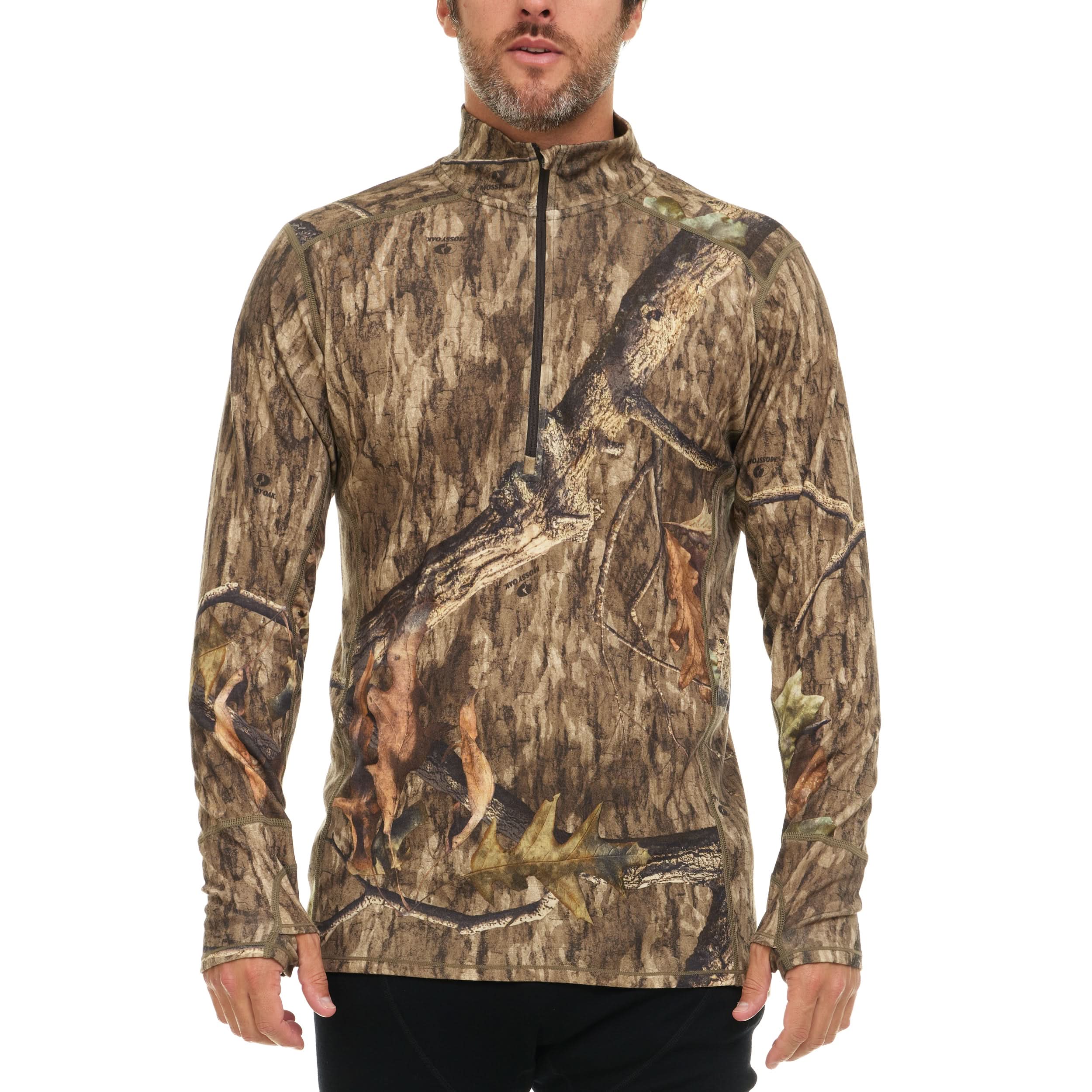 Men's camouflage merino wool quarter-zip top, front view