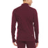 A man models the merino wool midweight quarter zip sweater, complete with flat-lock seams and thumbholes, back view