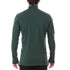 A man models the merino wool midweight quarter zip sweater, complete with flat-lock seams and thumbholes, back view