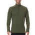 A man models the merino wool midweight quarter zip sweater, complete with flat-lock seams and thumbholes, front view