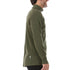 A man models the merino wool midweight quarter zip sweater, complete with flat-lock seams and thumbholes, side view