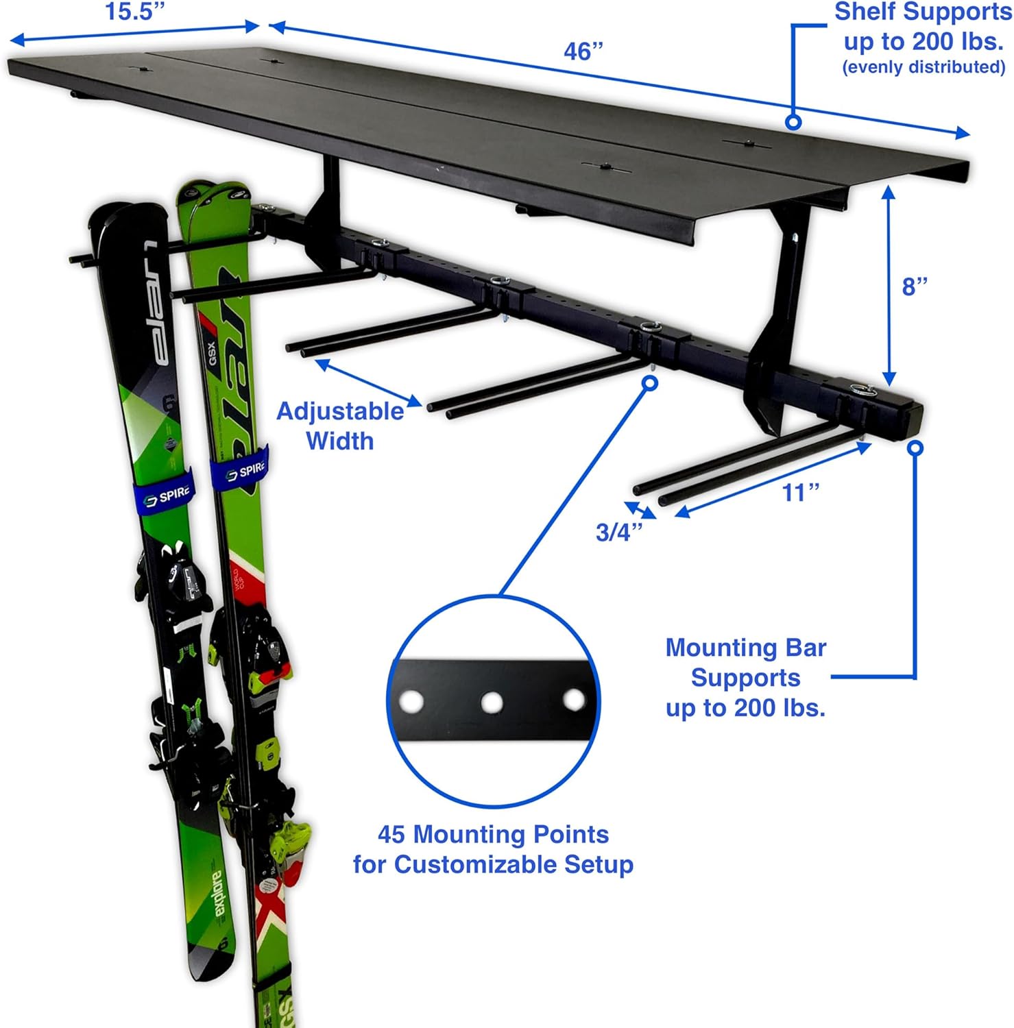 StoreYourBoard Solitude Ski Rack with Solid Shelf — product view 2