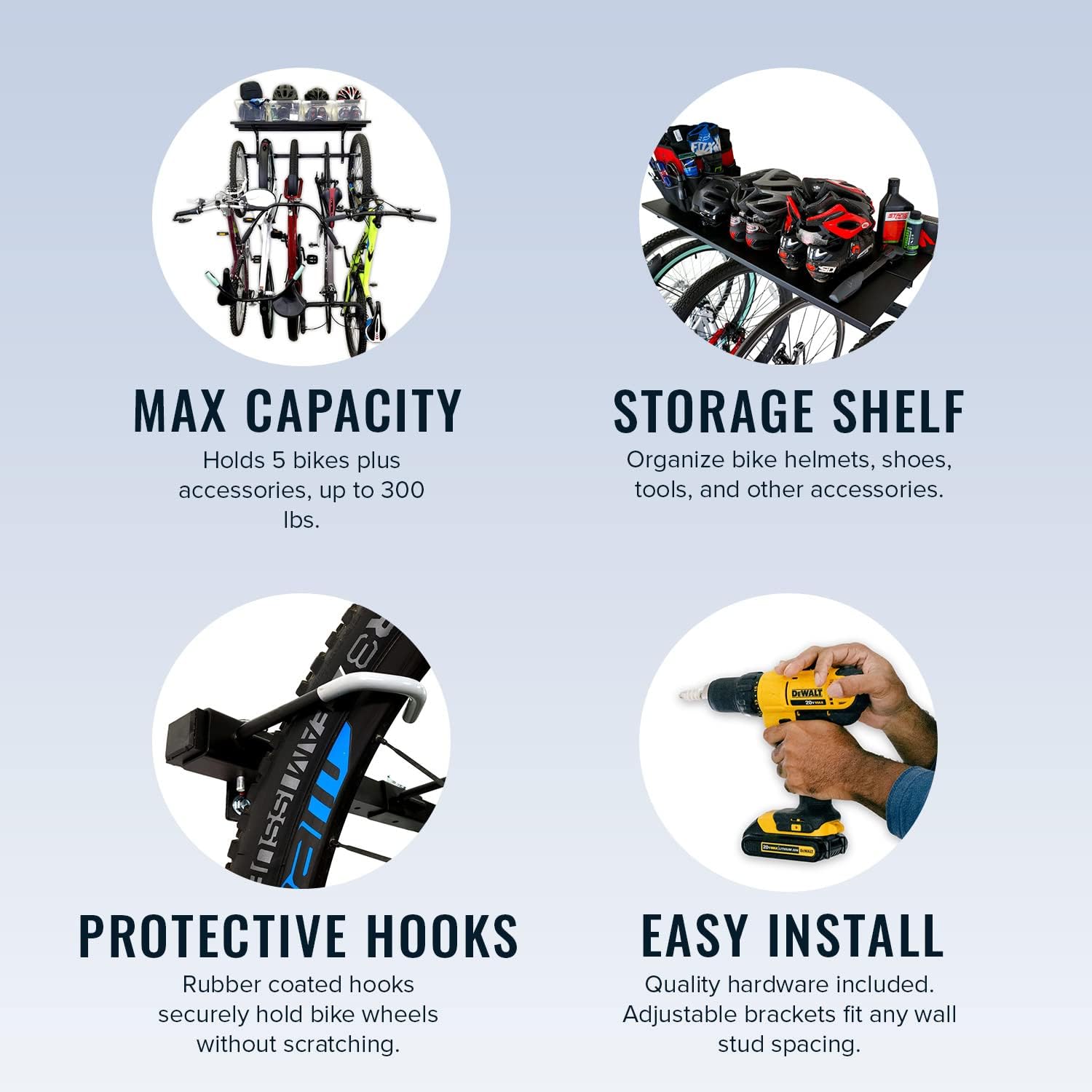 StoreYourBoard G-Bike Solid Shelf 5-Bike Wall Rack — product view 4