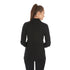 Woman modeling a heavyweight full-zip merino wool sweater, back view