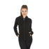 Woman modeling a heavyweight full-zip merino wool sweater, front view with hands in pockets