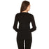 A woman models the one hundred percent merino wool heavyweight women's base layer crew top. This super soft top has a princess cut style for a more flattering fit., back view
