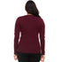 A woman models the one hundred percent merino wool heavyweight women's base layer crew top. This super soft top has a princess cut style for a more flattering fit. Back view.