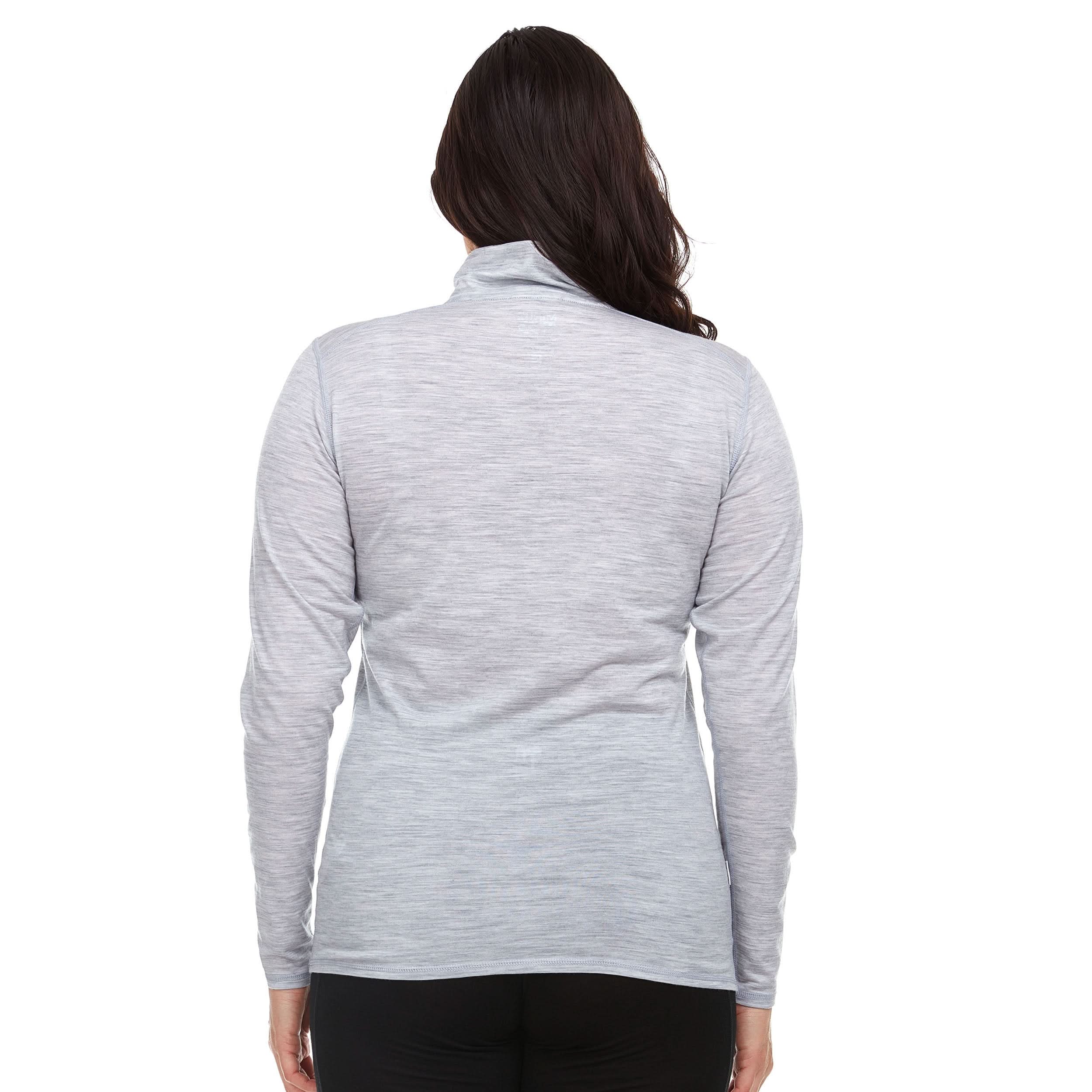 Womens wool quarter zip merino wool 1/4 zip for summer super lightweight wool sweater. Back view.