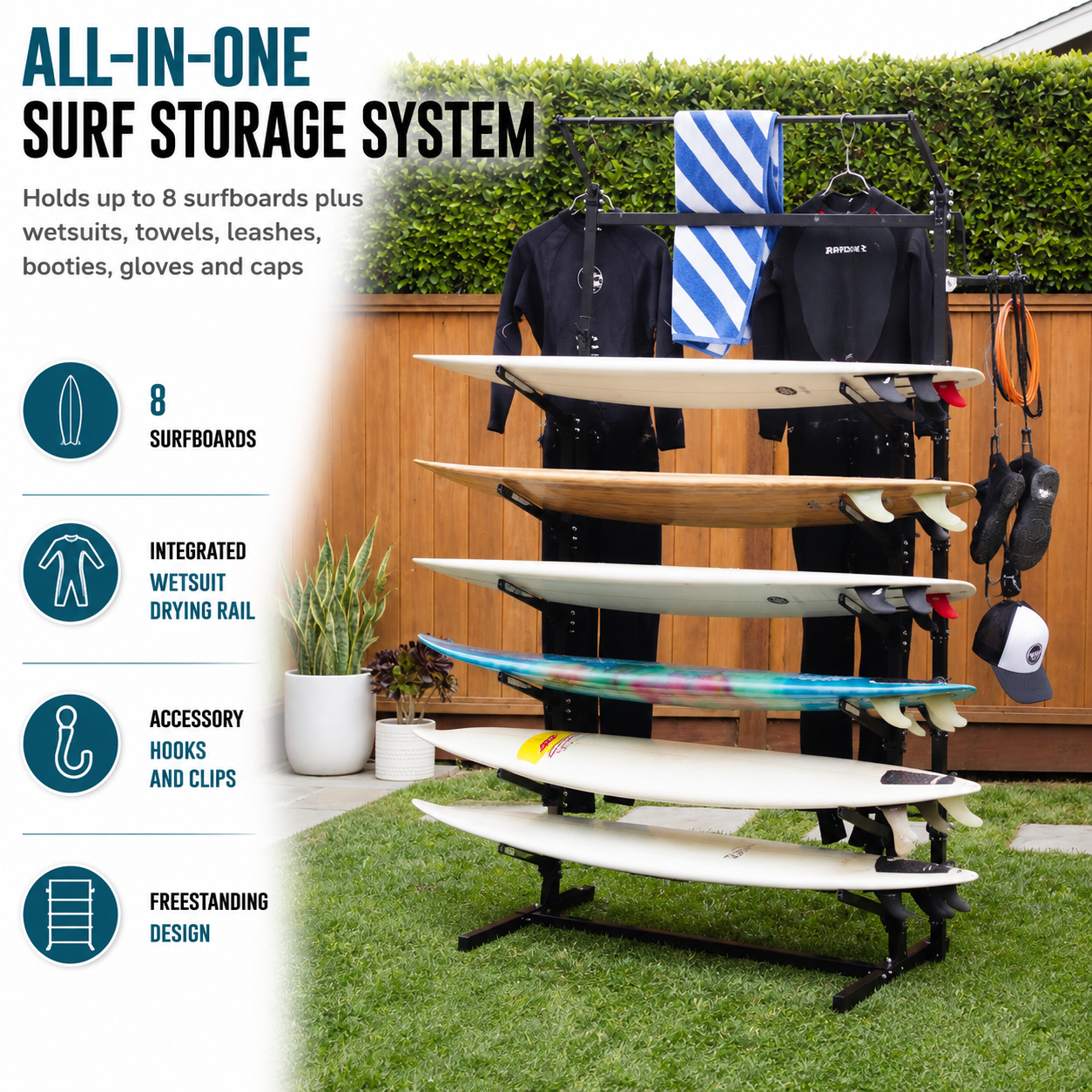 StoreYourBoard G-Surf PRO 8-Board Surf & SUP Rack — product view 3