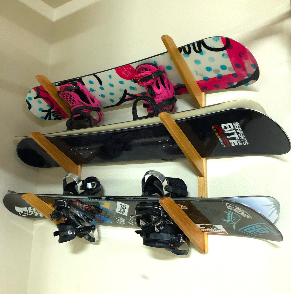 TidyTimber Snowboard Storage Wood Rack | Holds 3 Snowboards - product view 5