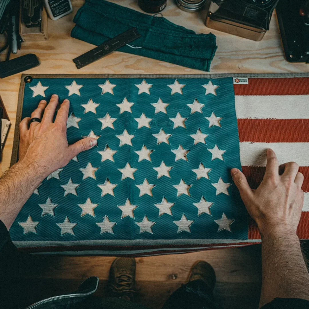 Recycled Firefighter American Flag - Fire Hose & Arid Border — product view 4
