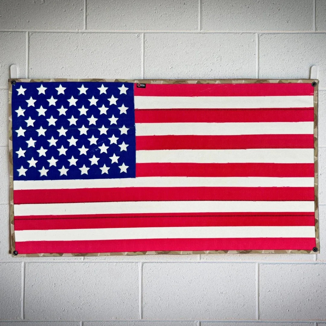 Recycled Firefighter American Flag - Fire Hose & Arid Border — product view 2