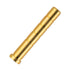 Close-up of a long brass-colored arrow insert with shallow grooves and a raised rim at one end.