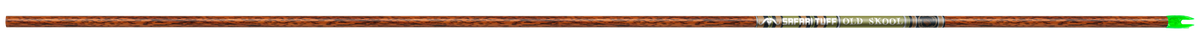 Full-length woodgrain-patterned Safari Tuff Old Skool arrow shaft with a green nock.