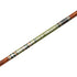 Close-up of the Safari Tuff Old Skool arrow shaft label with green, tan and black bands over a woodgrain pattern.