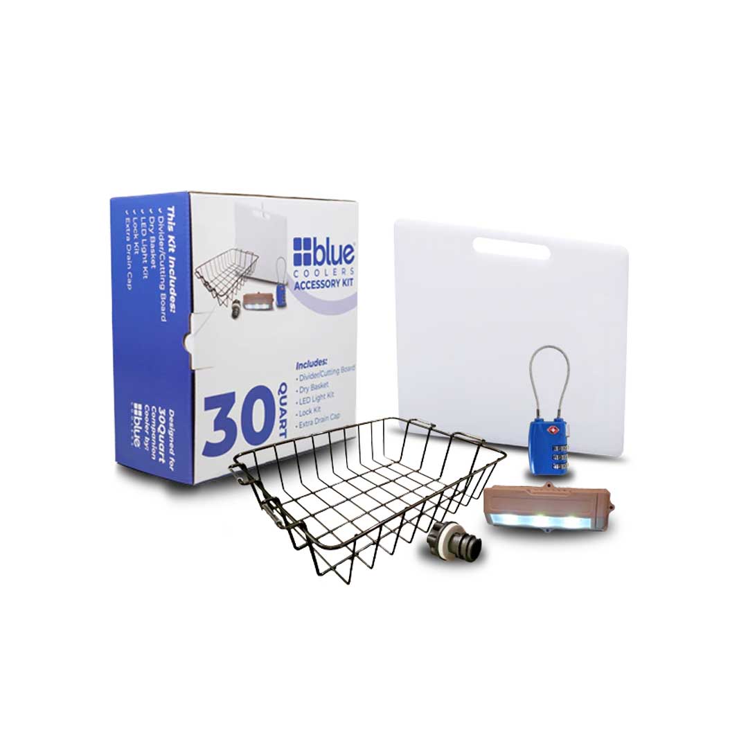 Blue Coolers Accessory Kit - Divider/Cutting Board, Basket, Lock, Light, & Plug for Coolers