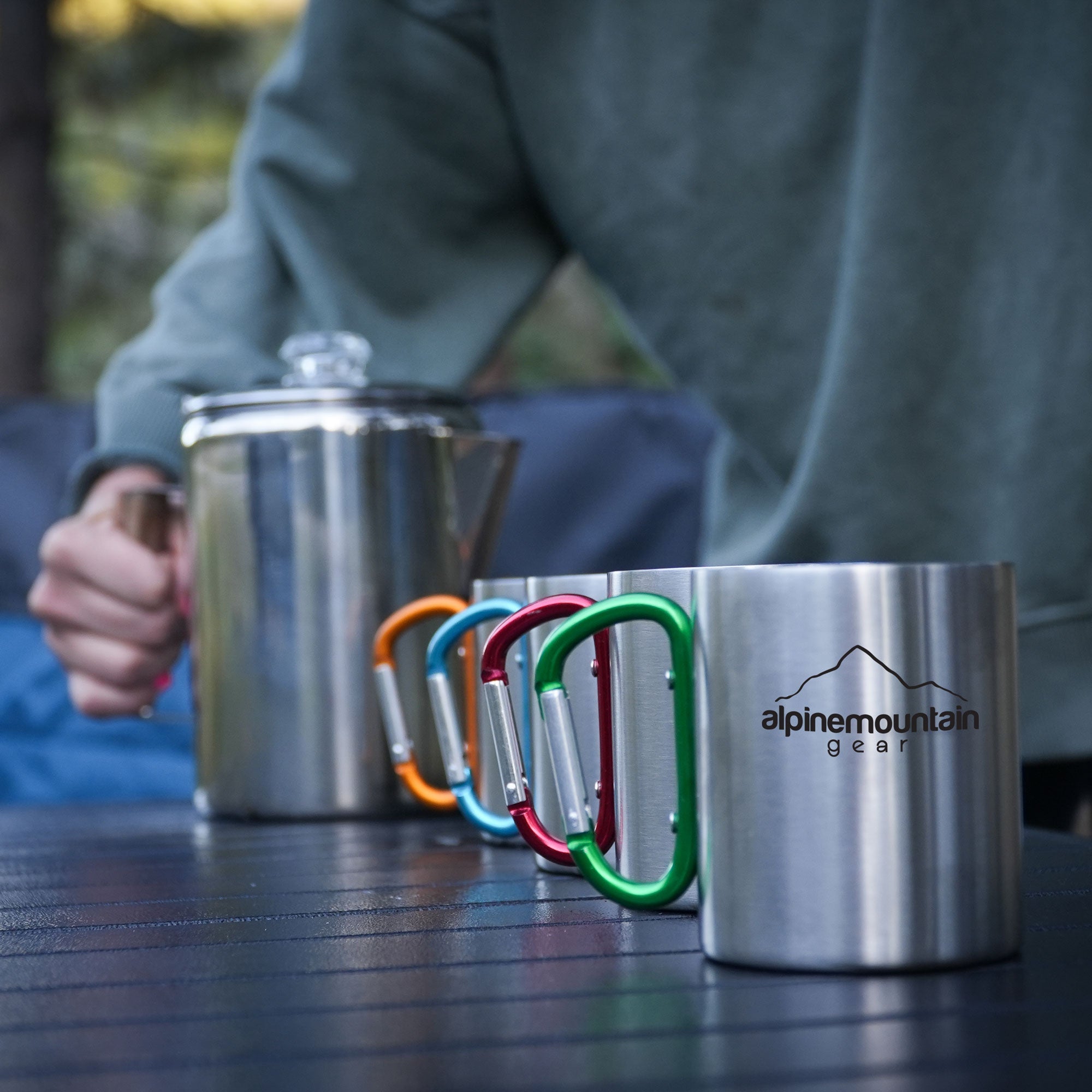 Alpine Mountain Gear Stainless Steel Coffee Set - Percolator and Mugs - 5 Piece Set