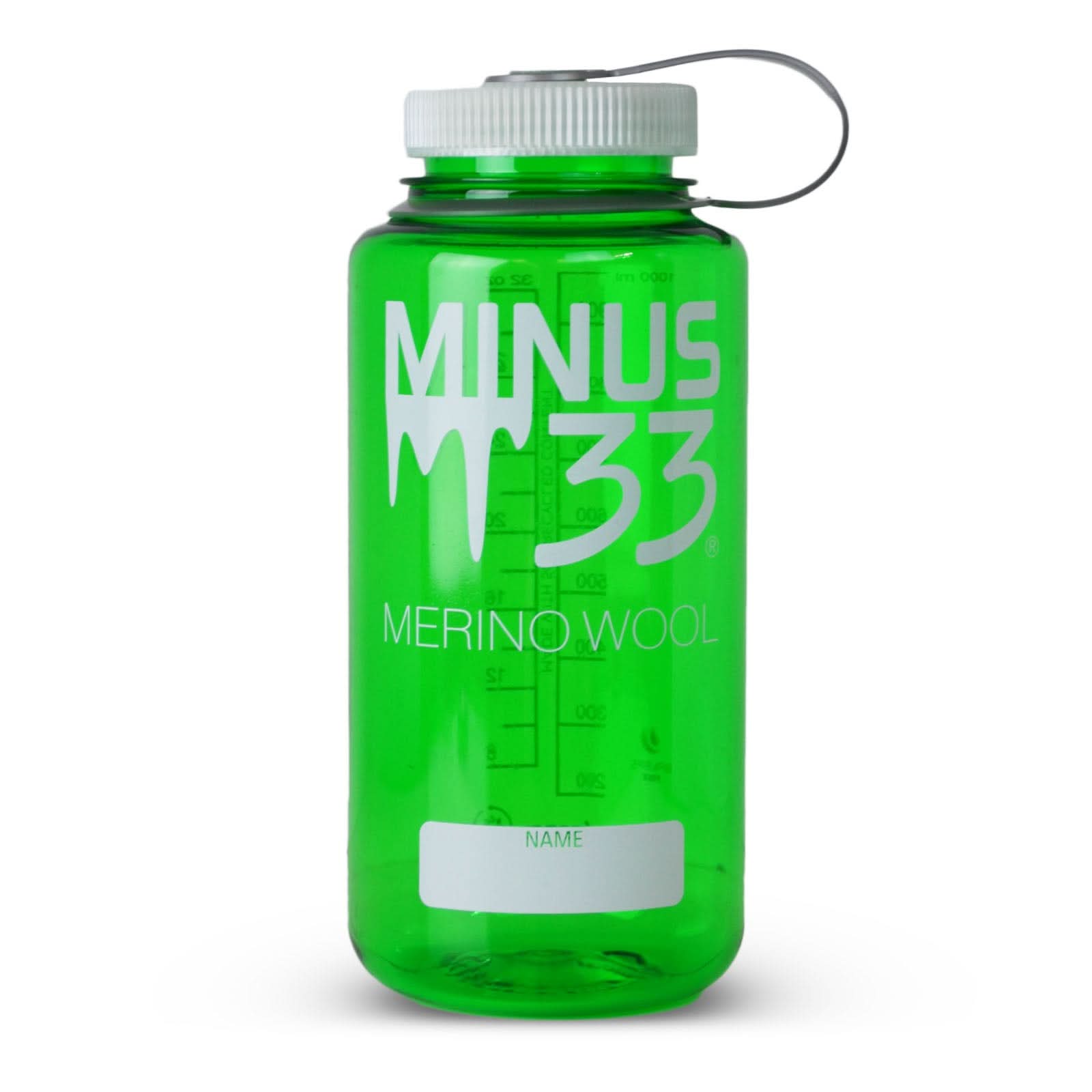 M33 - Nalgene Wide Mouth Bottle - Minus33 Merino Wool Clothing, front view of the water bottle