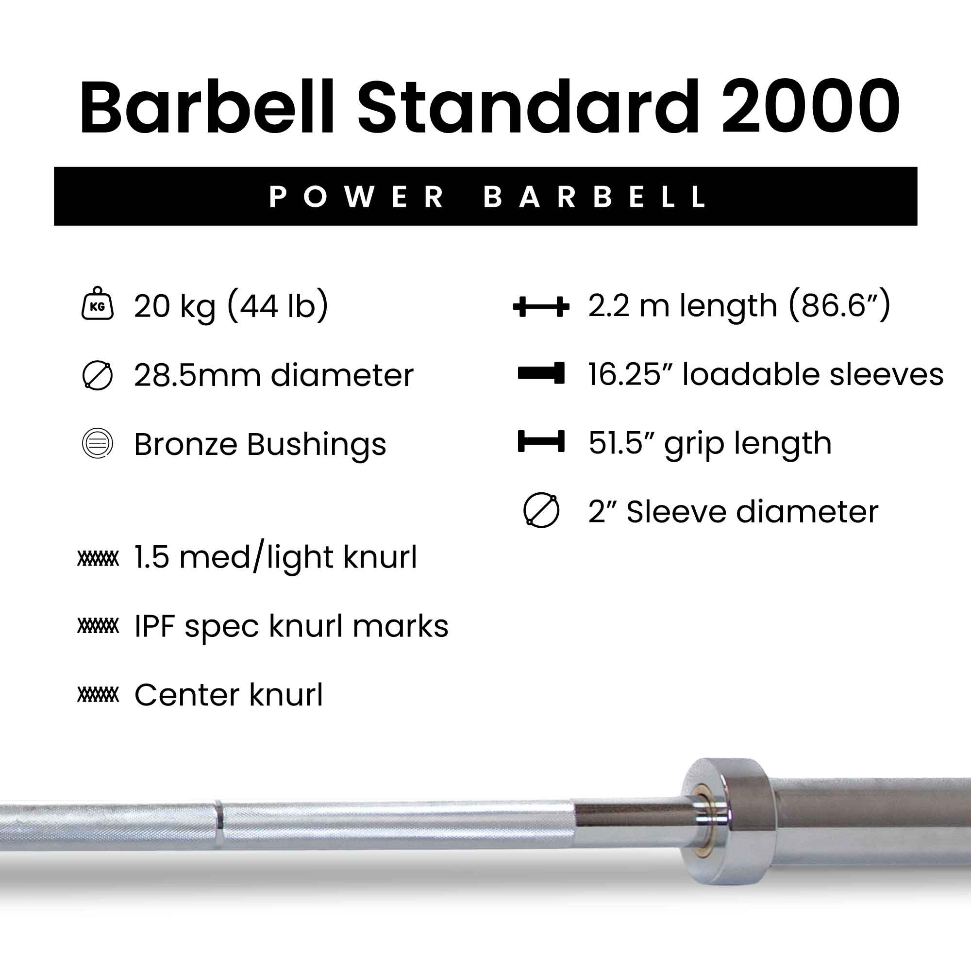 Barbell Standard Barbell 2000 Power Barbell Weight Sets - view 6