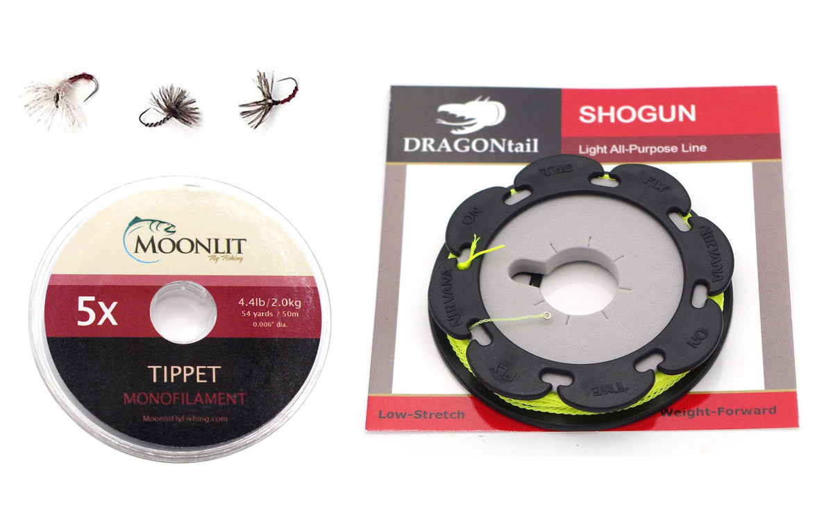 DRAGONtail Shogun starter kit with line holder, 5X tippet spool and three example flies