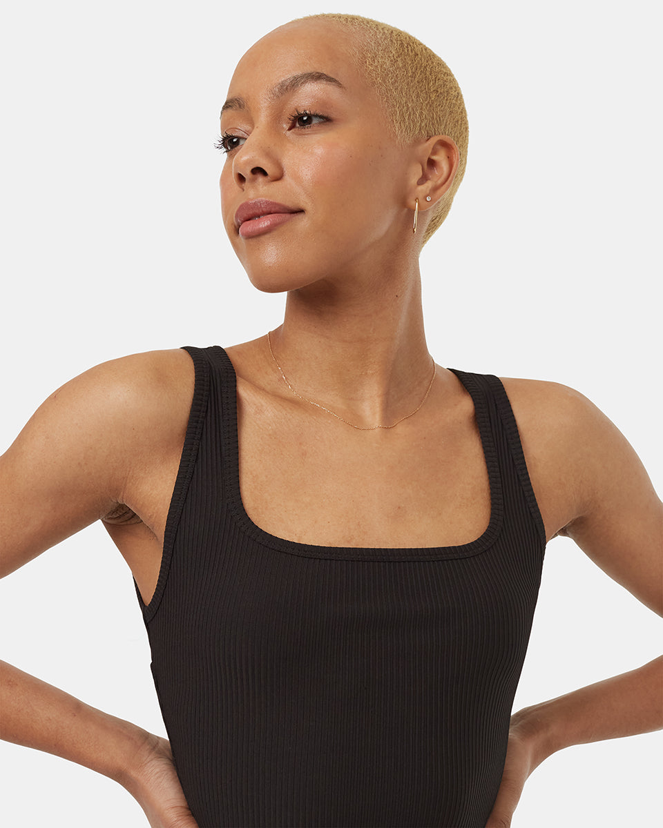 Tentree Women's TechRib Wide Strap Scoop Tank - Meteorite Black