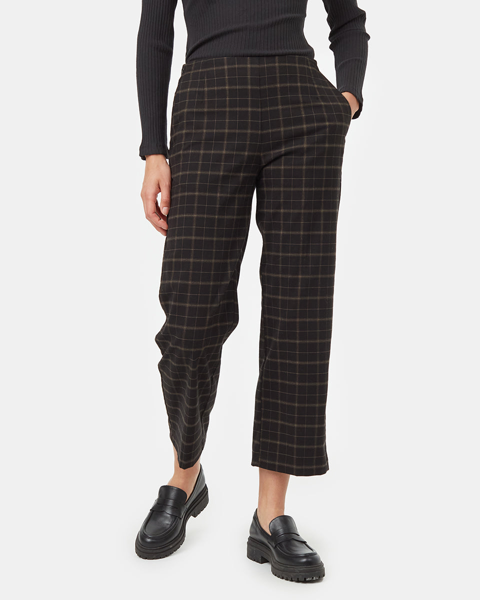 Tentree Women's Soft EcoTwill Straight Leg Pant - Alpine Plaid Black Fossil
