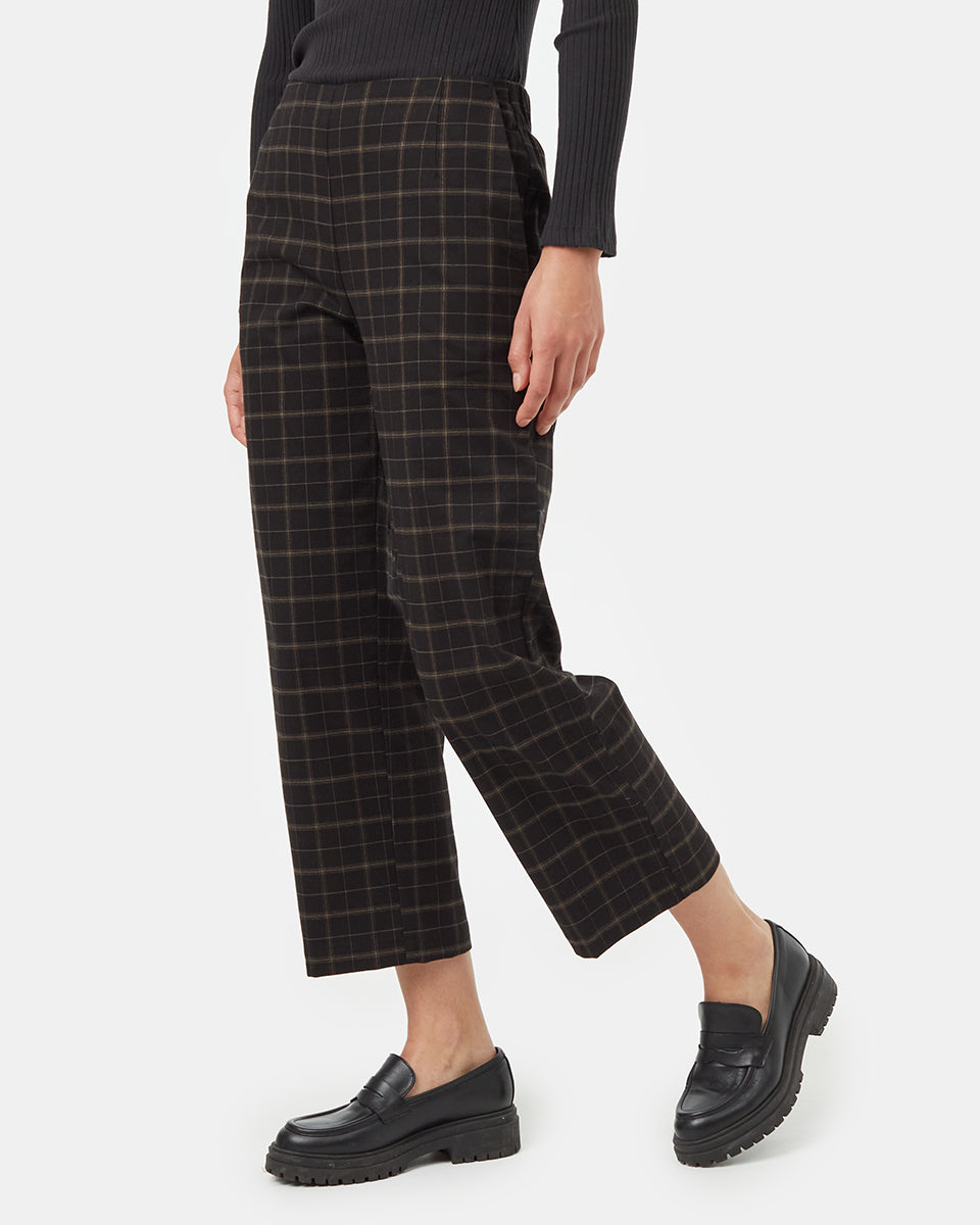 Tentree Women's Soft EcoTwill Straight Leg Pant - Alpine Plaid Black Fossil