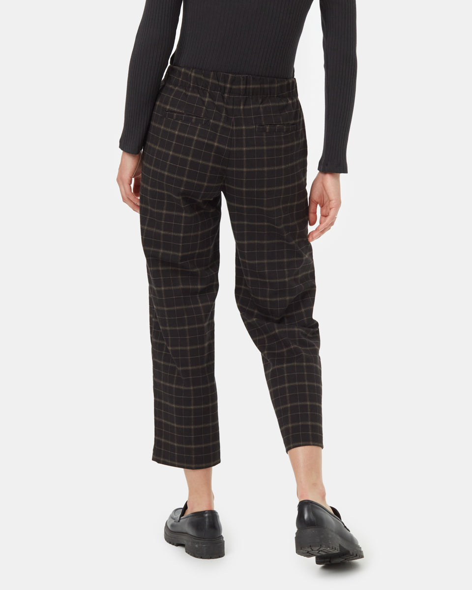 Tentree Women's Soft EcoTwill Straight Leg Pant - Alpine Plaid Black Fossil