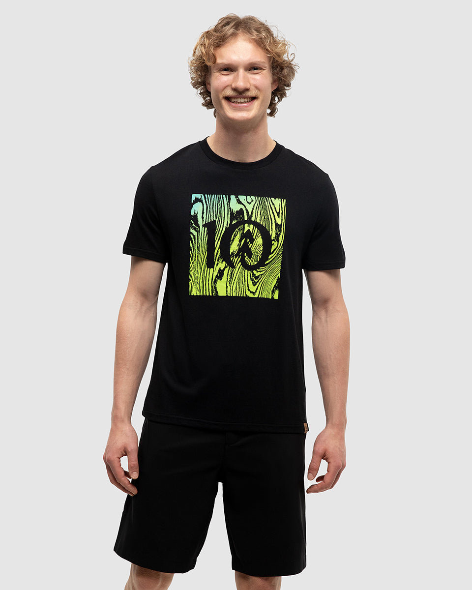 Tentree Men's Restoration Woodblock T-Shirt - Meteorite Black Lime Green
