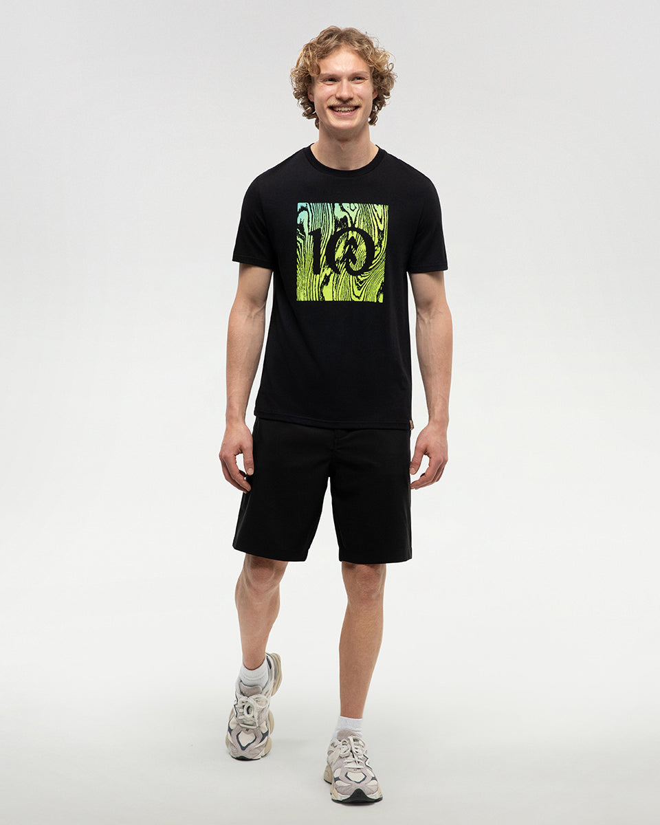 Tentree Men's Restoration Woodblock T-Shirt - Meteorite Black Lime Green