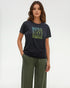 Tentree Women's Restoration Woodblock T-Shirt - Meteorite Black Lime Green