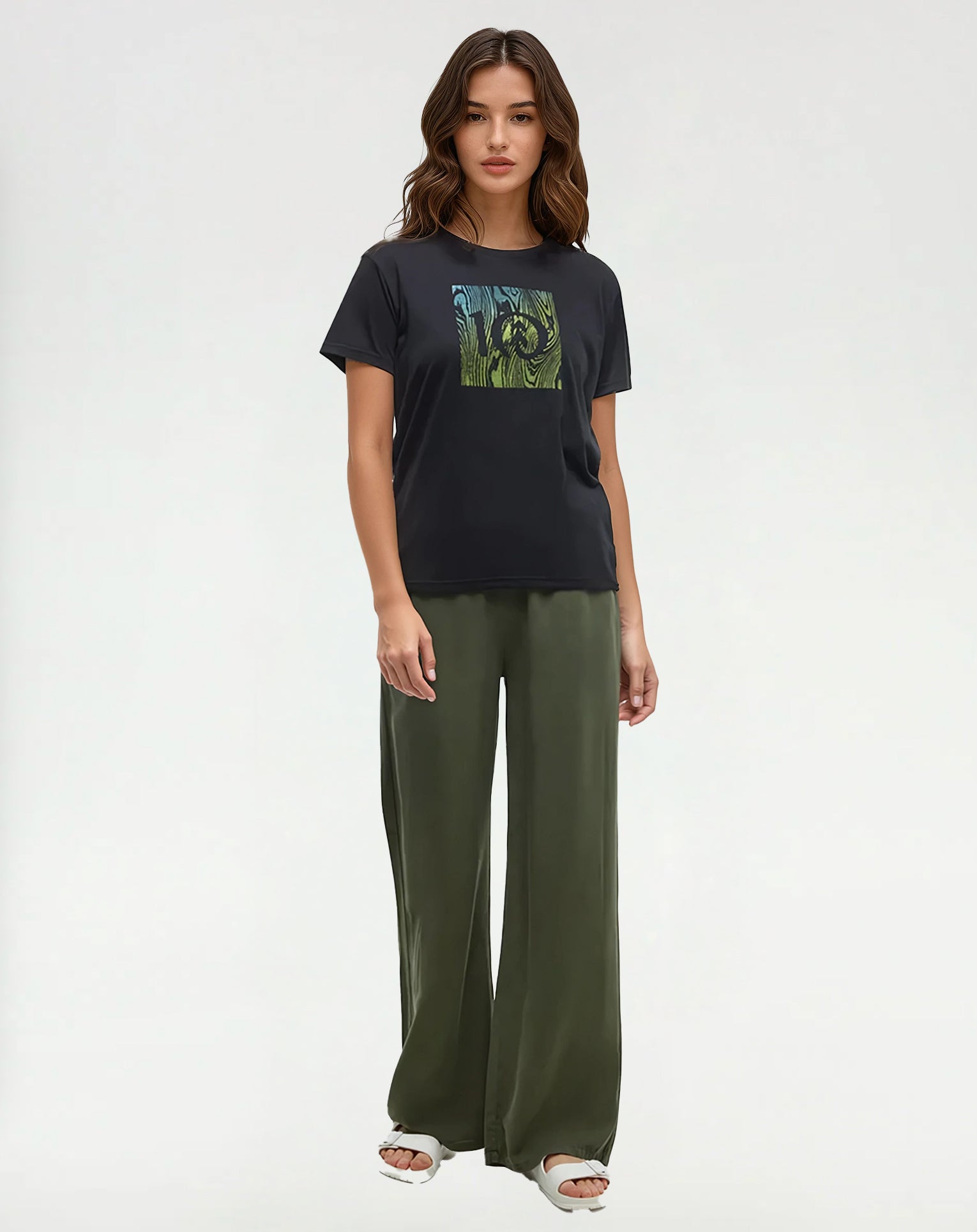 Tentree Women's Restoration Woodblock T-Shirt - Meteorite Black Lime Green