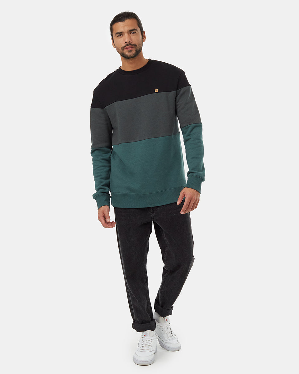 Tentree Men's Blocked Reynard Crew - Meteorite Black Urban Green Silver Pine