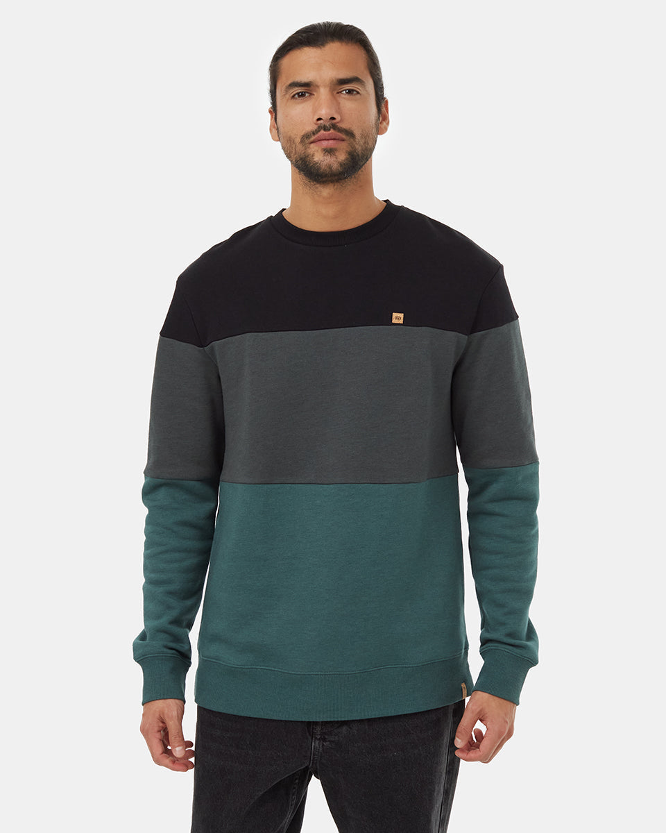 Tentree Men's Blocked Reynard Crew - Meteorite Black Urban Green Silver Pine
