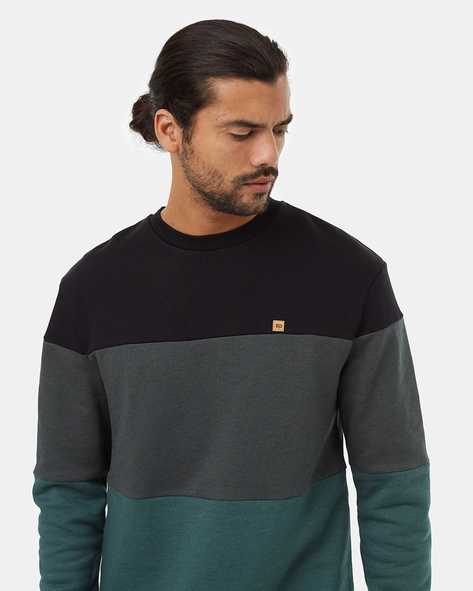 Tentree Men's Blocked Reynard Crew - Meteorite Black Urban Green Silver Pine