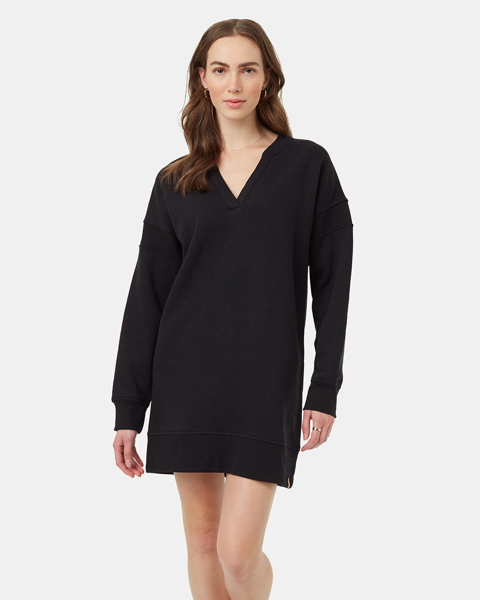 Tentree Women's TreeFleece Rib Insert Dress - Meteorite Black