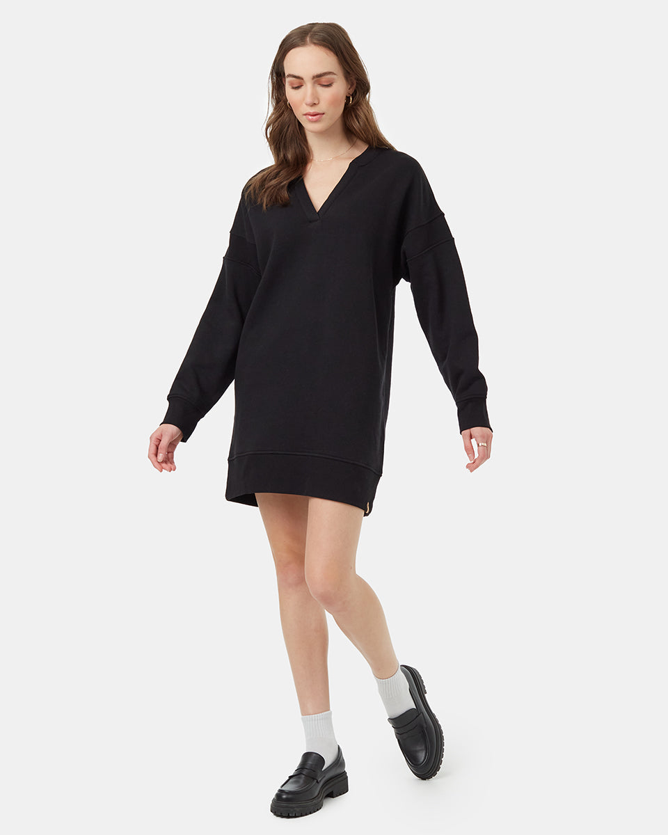 Tentree Women's TreeFleece Rib Insert Dress - Meteorite Black