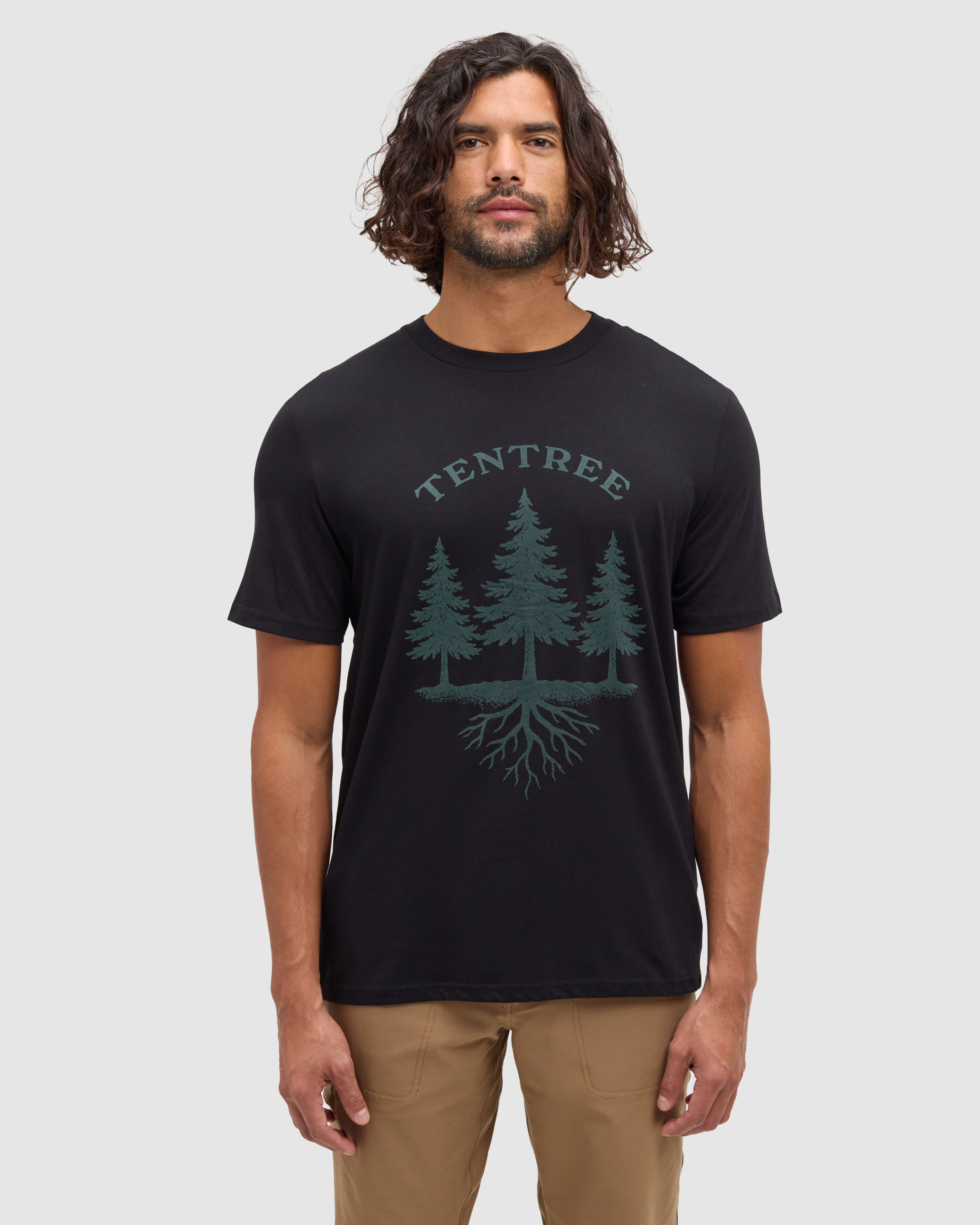 Tentree Men's Roots T-Shirt - Meteorite Black Pine Green